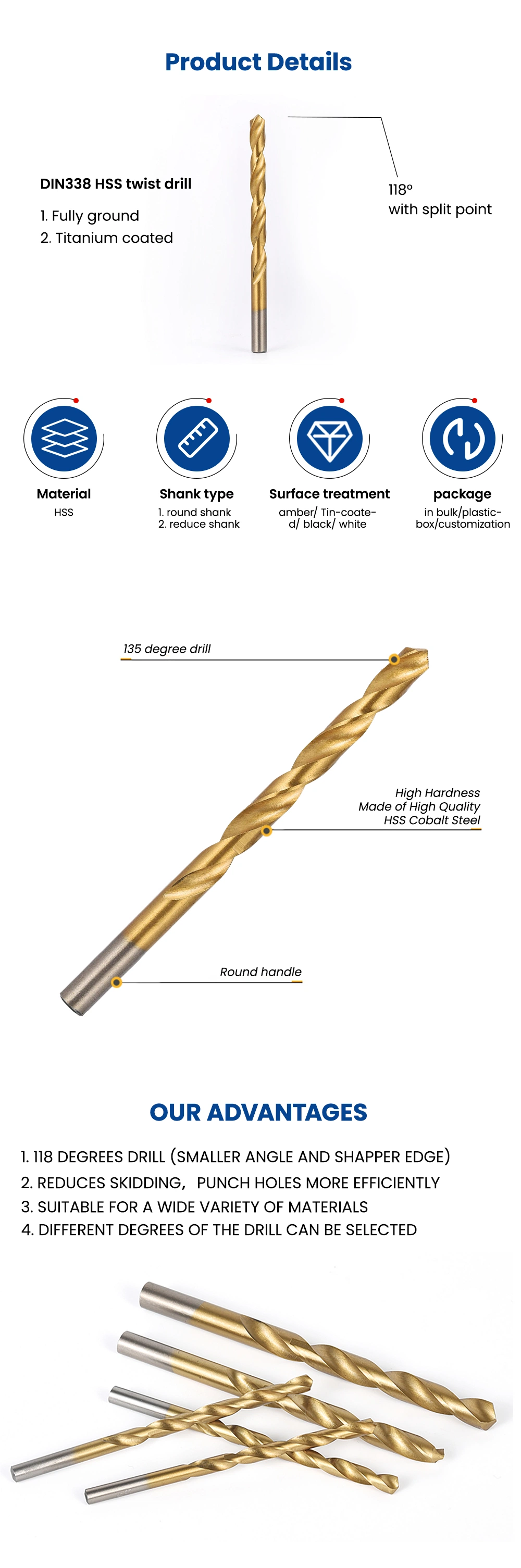 Auger Drill Bit 5PCS 18" HSS Straight Long for Wood